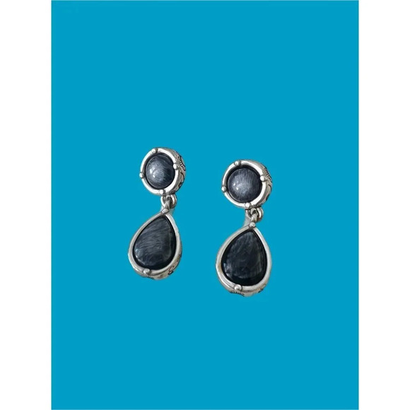 Brighton Earrings Gray Agate Drop Dangle NWOT - Picture 3 of 5